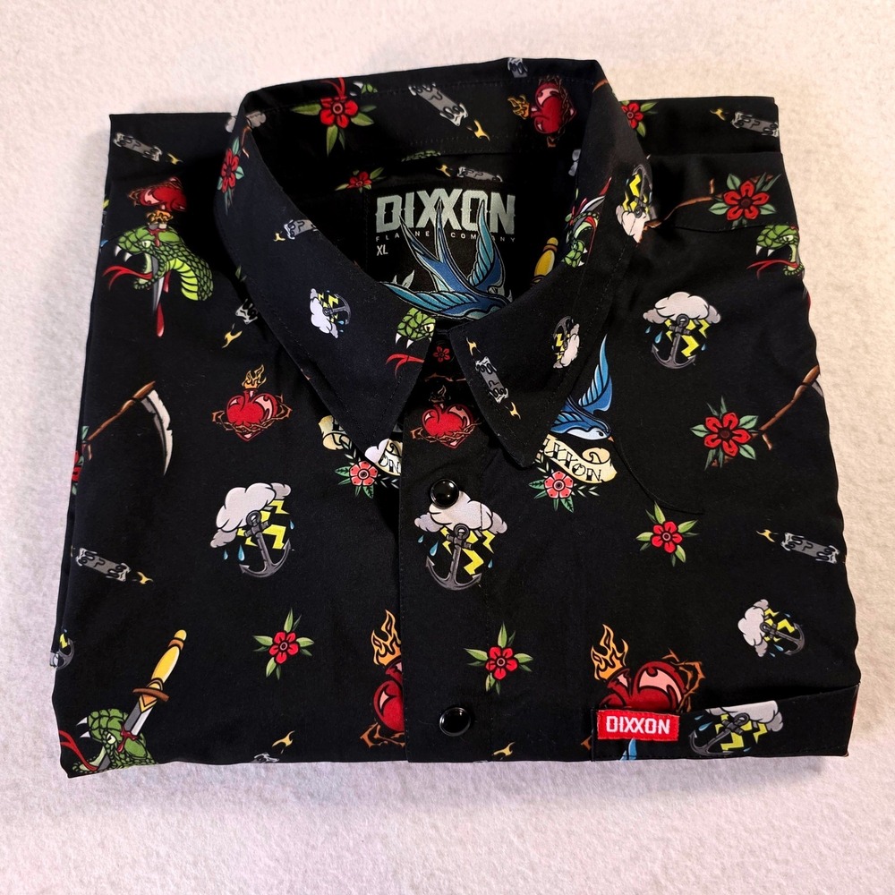 Dixxon Flannel Co The Flasher D-Lite Tattoo Flash Shirt Mens XL Black S/S